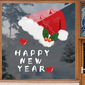 Autocollants Happy New Year et bonnet de Noël pour décoration de fenêtres fêtes