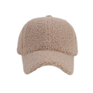 Minimalist beige lamb wool baseball cap with thick fleece texture for winter warmth