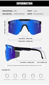Detailed size specifications of TR90 cycling sunglasses with UV400 protection features