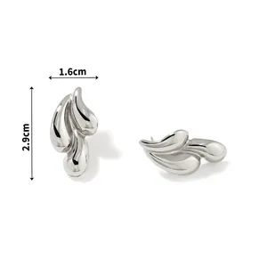 Detail view of silver drop earrings with dimensions of 2.9cm height and 1.6cm width