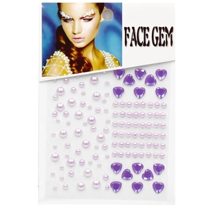 Detailed view of purple heart gemstones and assorted pearls for face and body decoration