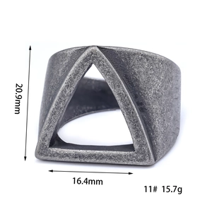 Nordic minimalist wide triangle ring for men in vintage gray stainless steel