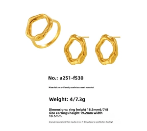 Lava texture hollow round ring and earrings set in 18K gold-plated stainless steel
