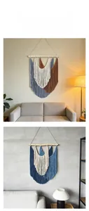 Détail de tapisserie murale en macramé tissé main avec franges en coton bohème