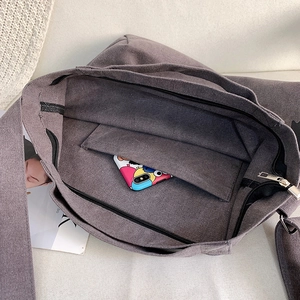 Μεγάλη σκούρο γκρι καμβά τσάντα ώμου casual crossbody τσάντα για φοιτητές και καθημερινή χρήση