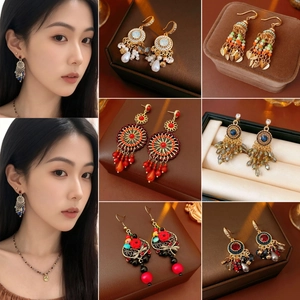 Vintage Bohemian Long Tassel Dangle Earrings For Women Alloy Crystal Beads With 925 Sterling Silver Earring Post Ethnic