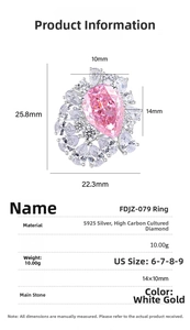 Detailed view of S925 silver ring featuring a pear-cut pink zircon with size dimensions