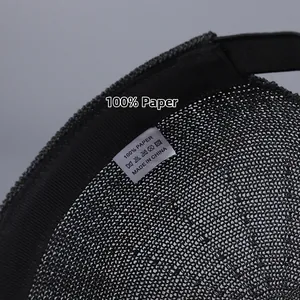 Detail of breathable black 100% paper straw knit with sweatband on the baseball cap