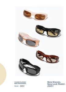 Selection of multi-colored Y2K futuristic chunky sunglasses with smooth frame finish