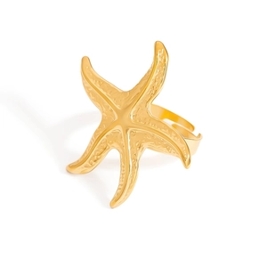 Luxury 18K gold-plated stainless steel starfish ring with adjustable open band