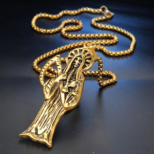 Santa Muerte Pendant Necklace Stainless Steel Gothic Religious Grim Reaper Jewelry For Men Hip Hop Rock Style