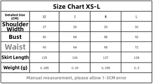 Size chart table for midi dress showing measurements from XS to L in centimeters