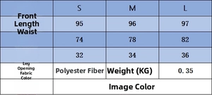 Detailed size chart for striped knit set with measurements for S M L in centimeters