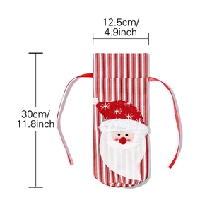 Christmas wine bottle bag with red and white stripes and 3D Santa Claus applique