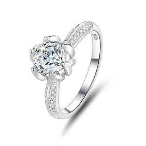 Anello loto in argento S925 a sei griffe con moissanite brillante taglio tondo