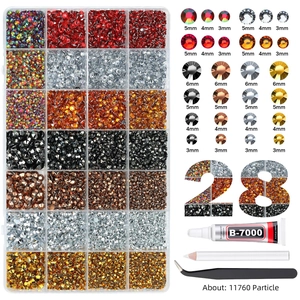 28-Raster-Nagelkunst-Set mit bunten Perlen, B-7000 Kleber und Pinzette für DIY