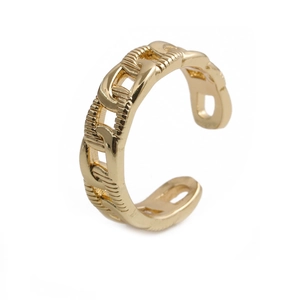 Anello tondo dorato con zirconi e texture a catena con design aperto regolabile