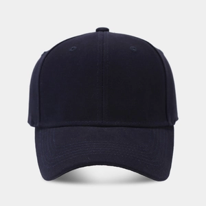 Front view of a minimalist solid color structured baseball cap with curved brim and panels