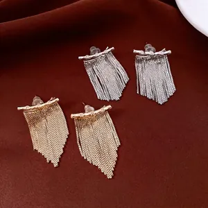 Boucles D'oreilles À Franges Avec Tige En Argent Cuivre Zircon Plaqué Or 14K Maille Géométrique Bijoux Luxe Femmes