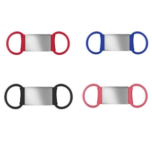Detailed macro view of multi-color silicone slide-on ID tag holders for pet collars