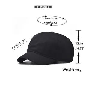 Guide des tailles pour casquette à visière courte avec mesures de la tête et détails