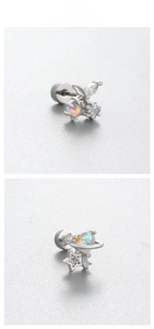 Detailed macro of titanium steel ear studs with cherry and Saturn planet designs
