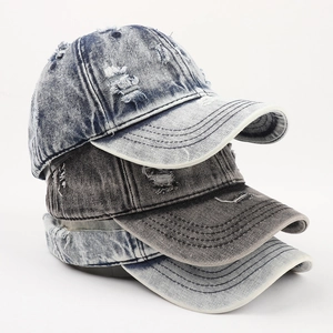 Vintage Washed Denim Baseball Cap Distressed Hole Retro Streetwear Sunshade Adjustable Hat