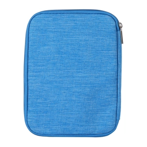 Macro shot of blue fabric texture and metal zipper on Apple Watch band storage bag