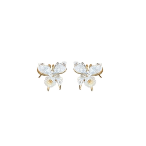 Elegant butterfly flower stud earrings with white petals and gold frame for women