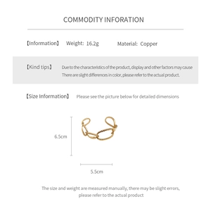 Detailed dimensions of the gold-plated irregular oval open bracelet made of copper