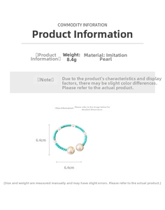 Détail du bracelet ouvert en perles et turquoise avec poids de 8,4g et taille de 6,4cm
