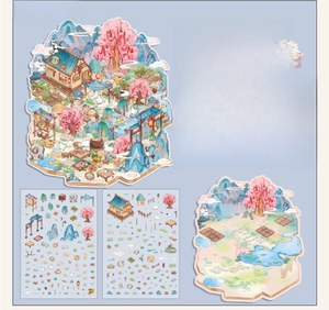 Detail of Taoyuan Valley Chinese landscape 3D DIY stickers with PVC sheet and card