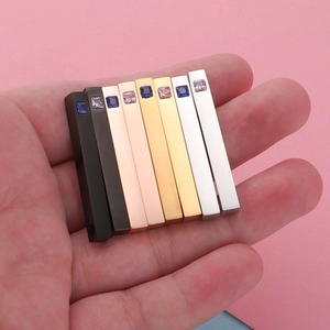 Mirror polished stainless steel bar pendants with inlaid crystal gems in four colors
