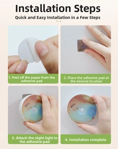 Step-by-step installation guide for magnetic LED night light using adhesive metal patches