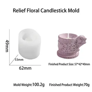 Detalle del molde de silicona para candelabro vintage con relieve y dimensiones del producto