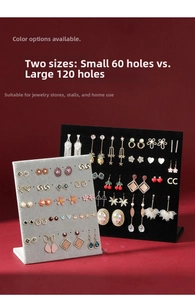 Detailed L-shaped velvet earring display stand available in 60 and 120 holes capacity
