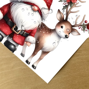 Detail of Christmas wall sticker with Santa and reindeer on rustic wood background
