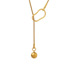 Titanium Steel Y-Shaped Long Necklace 18K Gold Plated Minimalist Geometric Ring Ball Pendant Snake Chain For Women