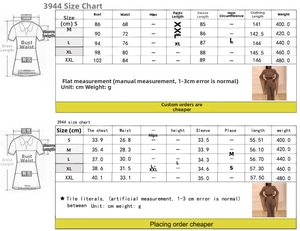 Size chart with metric and imperial measurements for the backless long sleeve jumpsuit