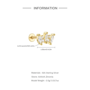 Size chart and specifications for 925 sterling silver tassel earring with AAAAA zirconia