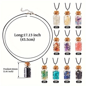 Detailed dimensions of healing crystal wish bottle necklace with size markers in inches