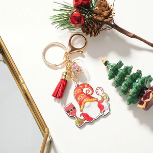 Christmas Gnome Keychain With Red Tassel Sequin Ball Alloy Key Ring For Xmas Party Decor Gift Women Men Jewelry