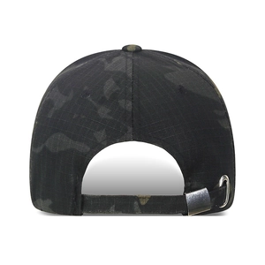 Men's camouflage ripstop baseball cap with adjustable metal buckle back view