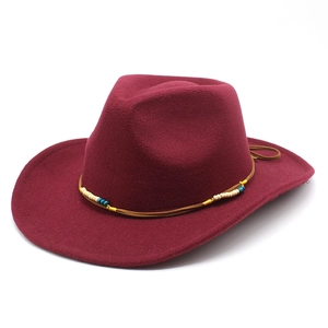 Chapeau de Cowboy de l'Ouest en Feutre de Laine Fedora à Bord Large Style Rétro Homme Femme Bande Perlée Protection Solaire Hiver Chaud
