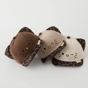 Cute kids leopard print baseball cap with 3D cat ears and whiskers embroidery