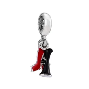 Detail of DIY high heel charms with red and black enamel coating on silver alloy