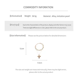 Detailed size chart for the cross pendant pearl necklace with weight and chain dimensions