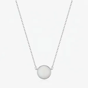 Round Synthetic Opal Pendant Necklace With 925 Sterling Silver Chain Minimalist Geometric Chic Fashion Jewelry For Women