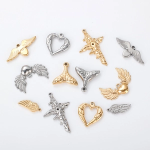 DIY stainless steel pendants with gold and silver angel wings and heart charms