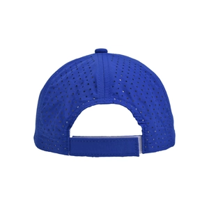 Rear view of dark blue quick-dry baseball cap with laser perforations and velcro strap